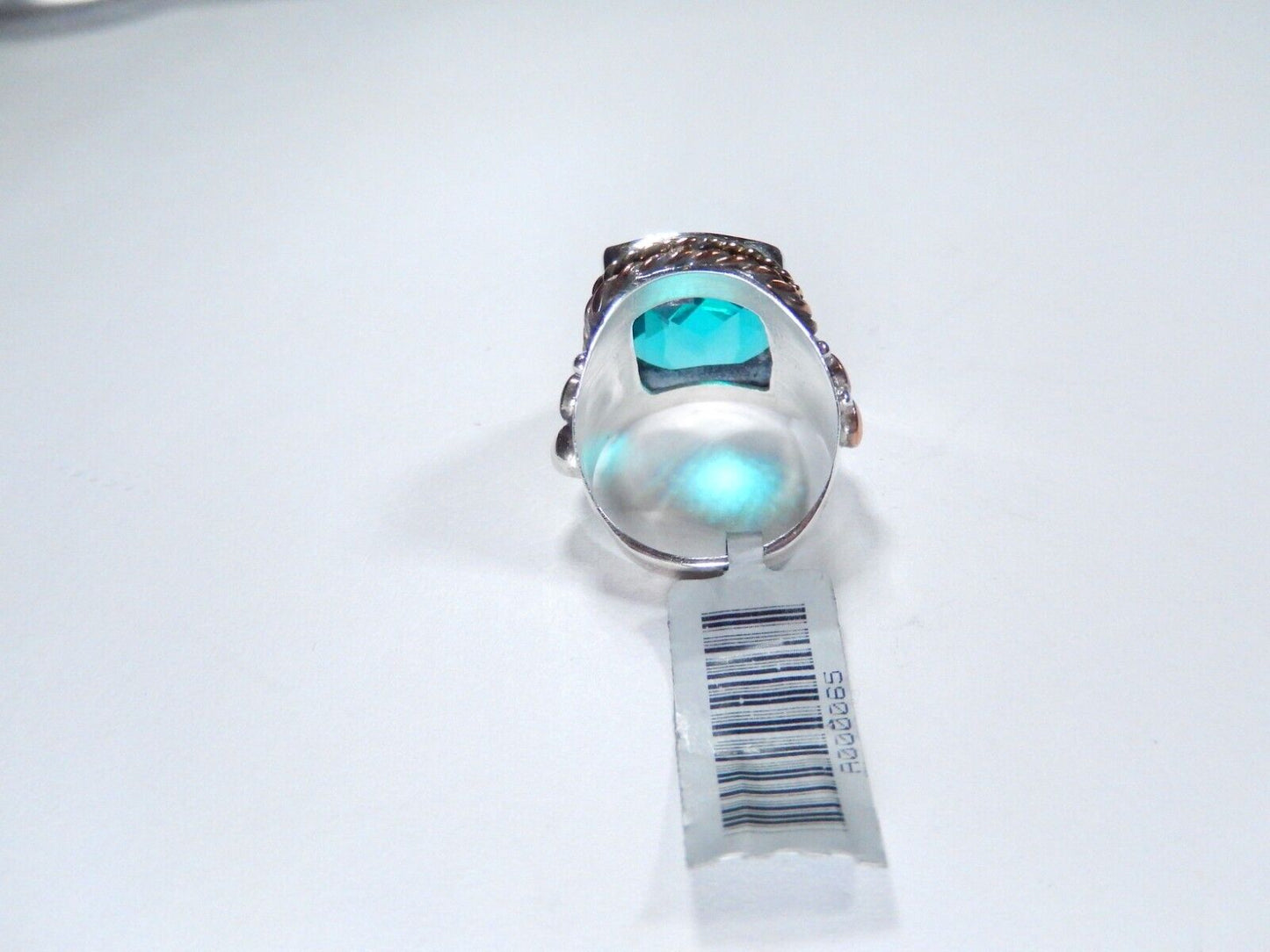 *VINTAGE Handmade Sterling Silver 13.0 CT Blue Topaz Bead & Rope Design Ring Sz7