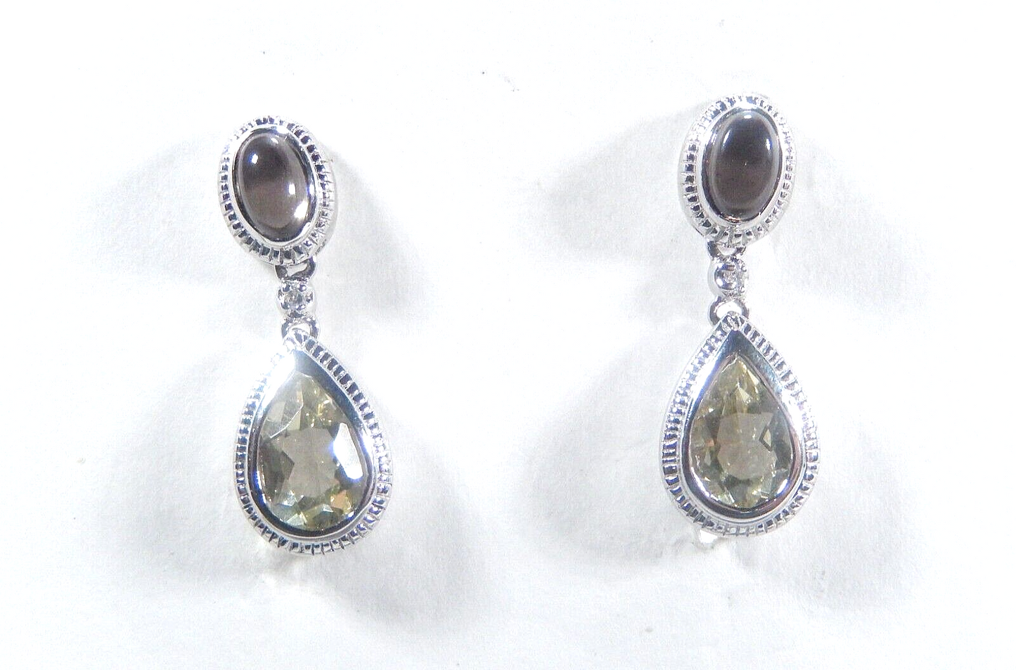 Sterling Silver Light Green Peridot & Smoky Quartz Gemstone Dangle  Earrings
