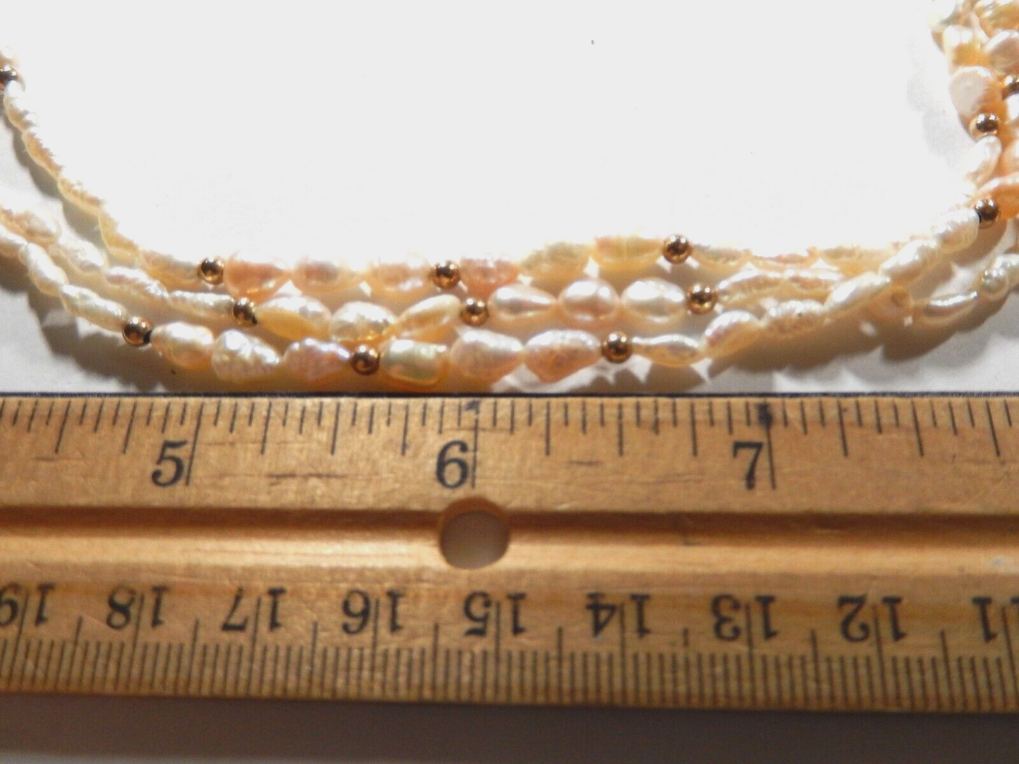 *VINTAGE* 14k Yellow Gold Three Strand Beads & Rice Pearl Beaded 18"Necklace
