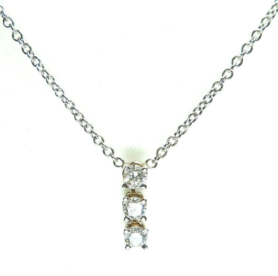 1/3CT Three Diamond Pendant Necklace 14K White Gold Past Present Future - 20"