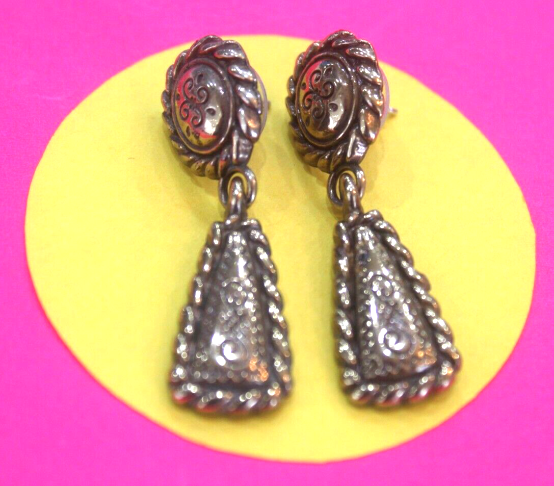 RETIRED Brighton Earrings Brass Panama Classic Drop Post Earrings 2"