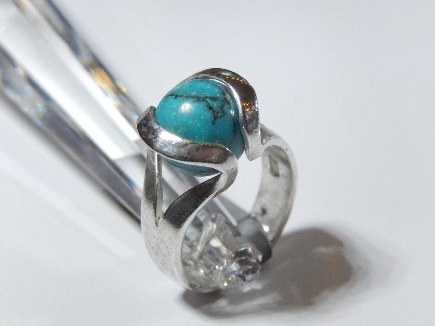 *VINTAGE* Sterling 925 Silver Tension Set Turquoise Ball Ring Size 7