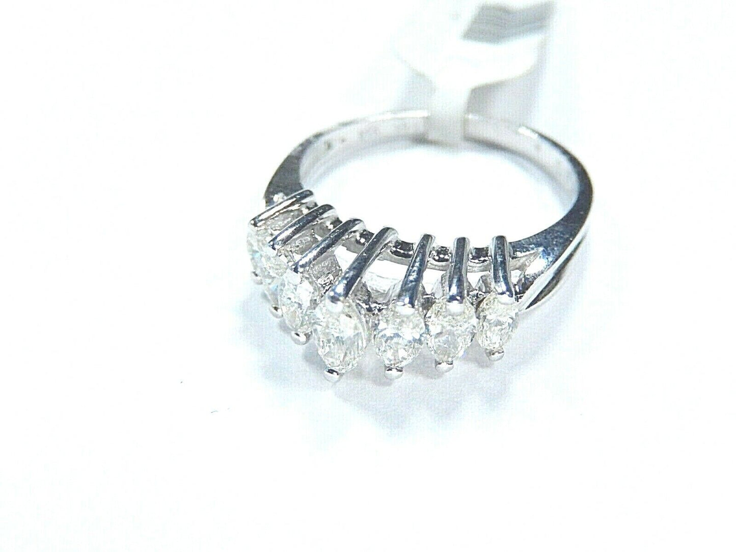 Stamped 14K  & Stamped .98 Marquise Cut 7 Graduated  Diamond Pyramid Ring