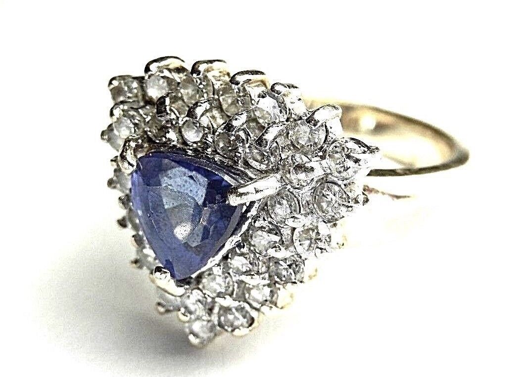 VINTAGE  2.50 CT Natural Tanzanite & Natural Diamond Ring 14K Yellow Gold Sz5.25