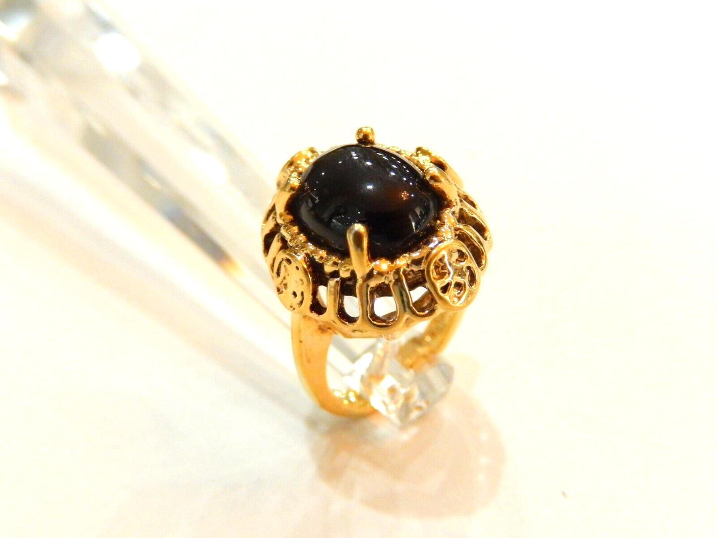 *VINTAGE*  LIND 14K HGE Yellow Gold Plated Black Onyx Ring Size 6