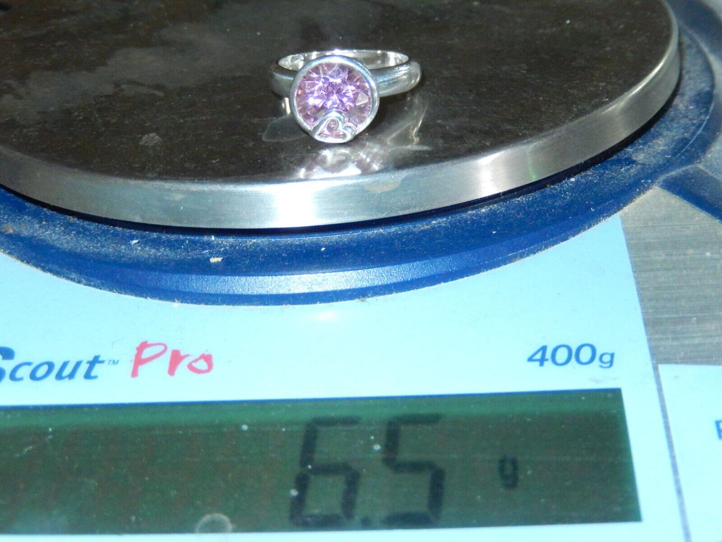 BEAUTIFUL VINTAGE  STERLING SILVER PINK CZ HEART RING SIZE 8