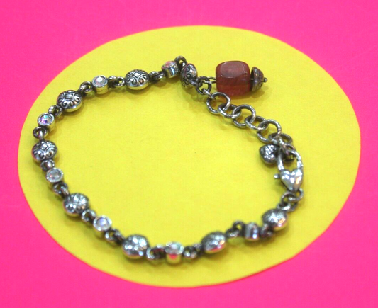 RETIRED Gorgeous Brighton Silver Tone Swarovski Crystals Link Bracelet 7" - 8"