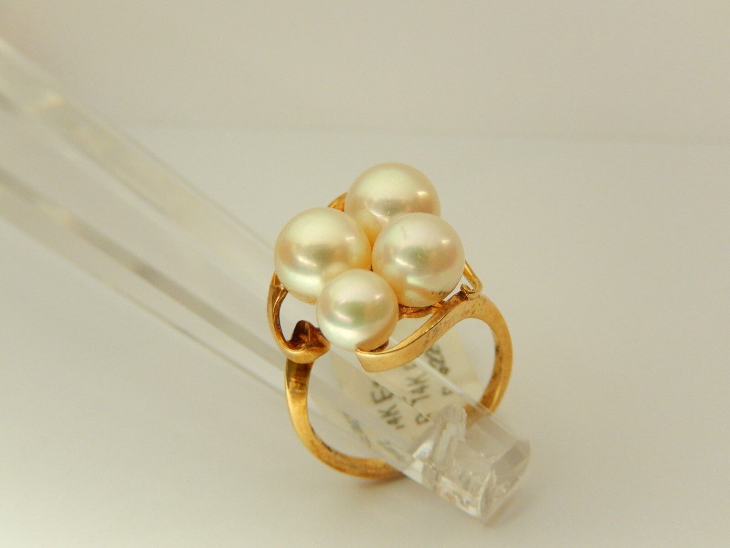 14k Yellow Gold Four Pearl AAA Quality Cluster Ring Size 6 3/4