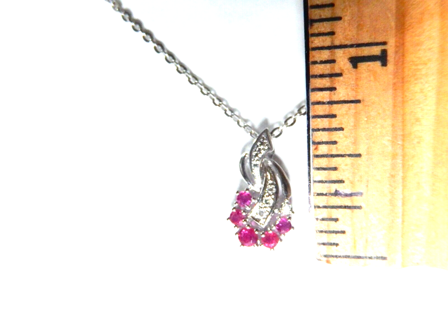10k White Gold  1/4 CT Ruby And Diamond  Pendant w/18" Chain