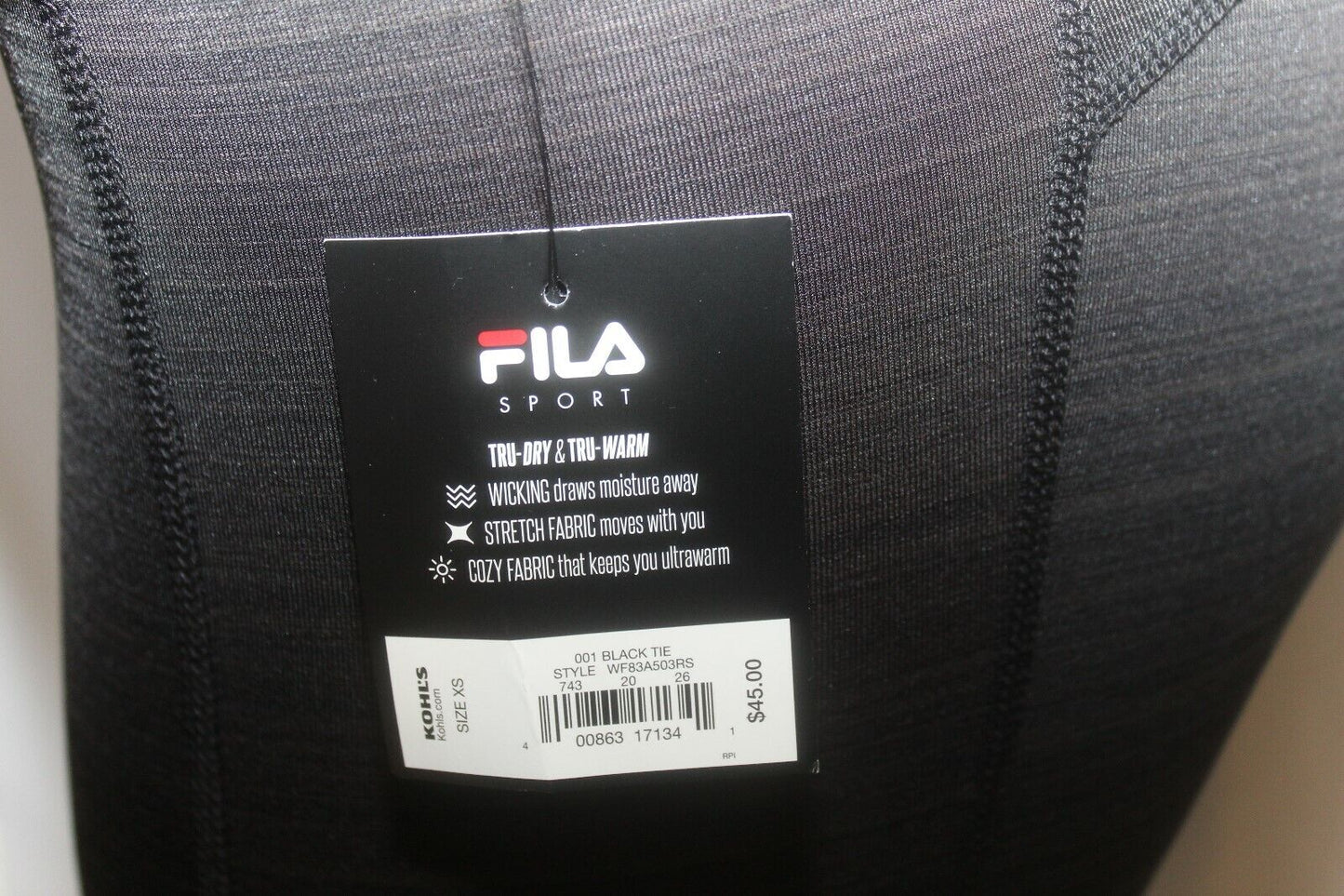 *NWT* $45. FILA  Women's Sport  Legging Color "Black Tie" Tru Dry & Tru Warm XS