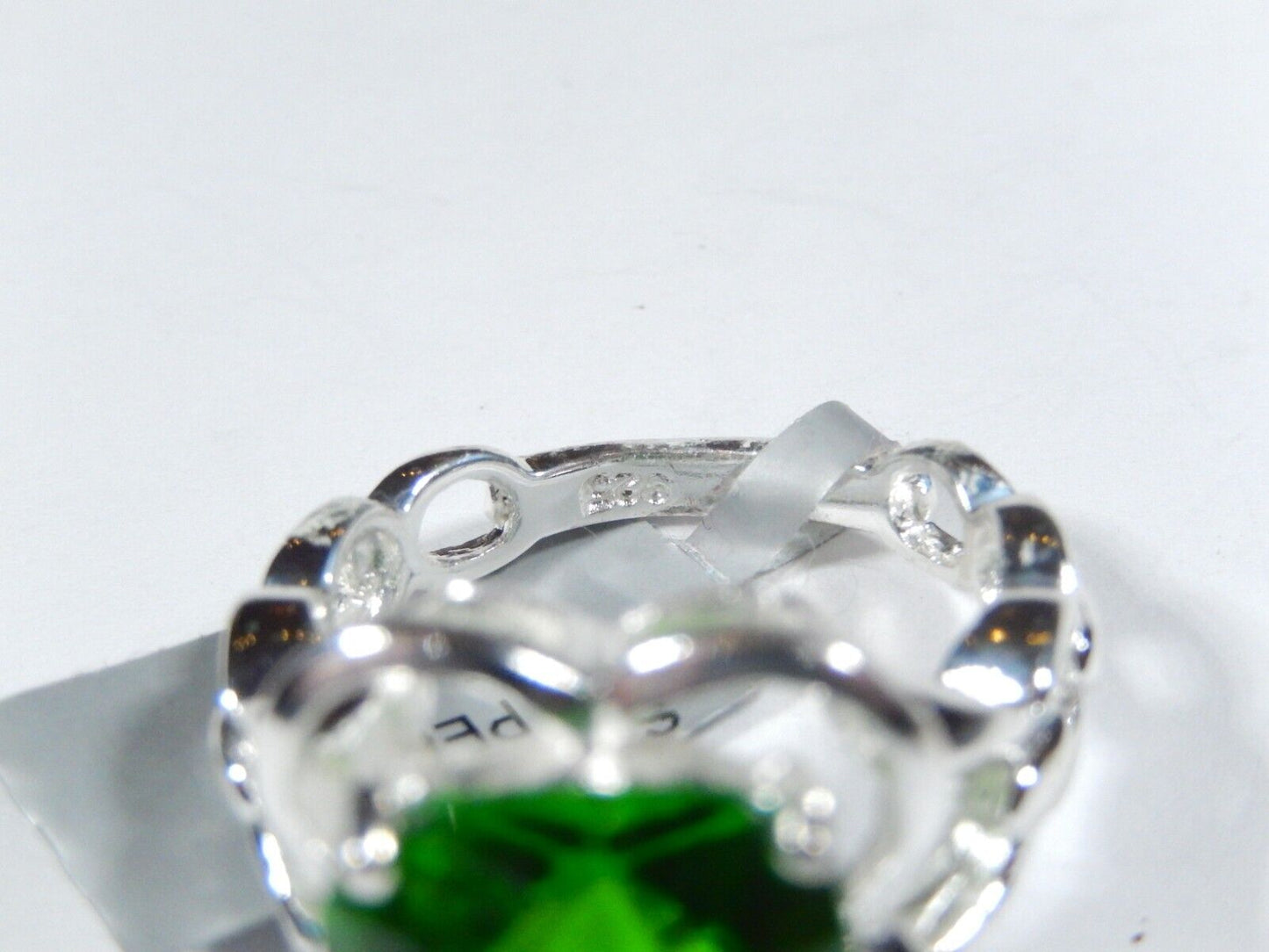 Sterling Silver 9.0 CT Cushion Cut Simulated Green Peridot Ring Size 7.75