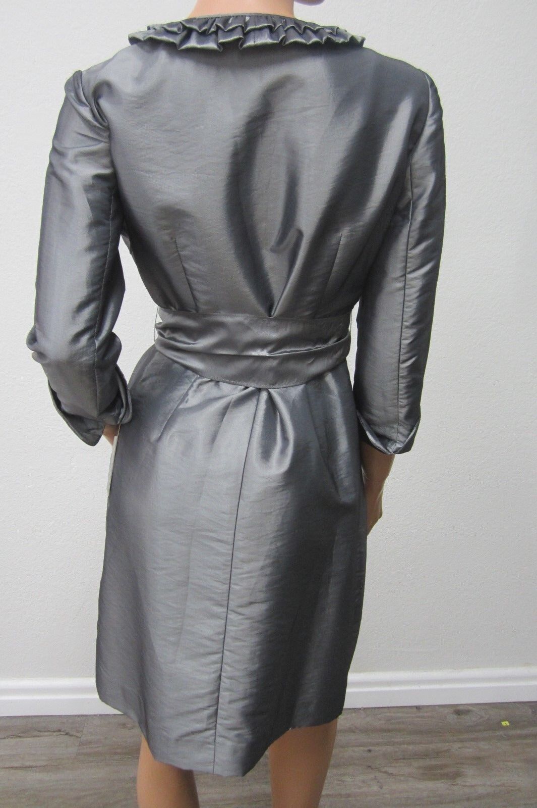 NWT Alex Marie Wanda Slate Gray Satin Shantung Ruffled Social Dress Size 6P