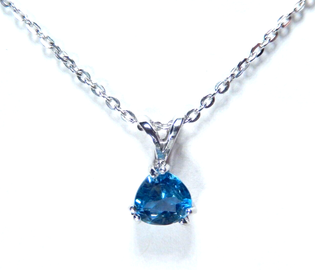14K White Gold .50 Ct London Blue Topaz Solitaire Pendant  w/18" Chain