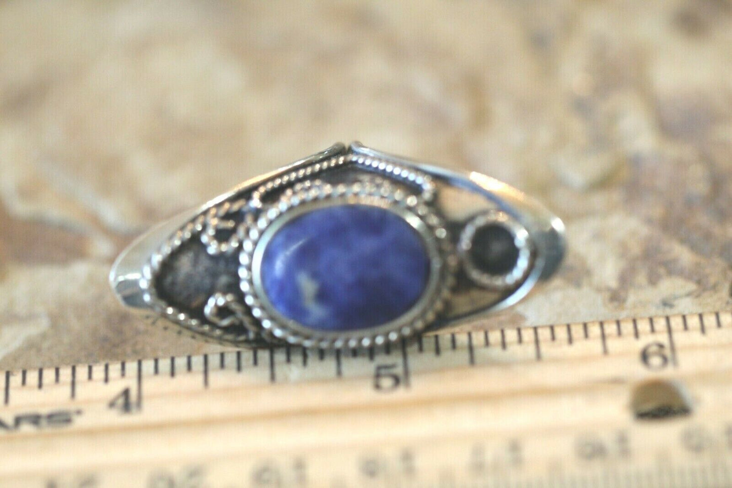*VINTAGE*  Lapis Tibetan Long Silver Bohemian Handmade Ring Size Adjustable