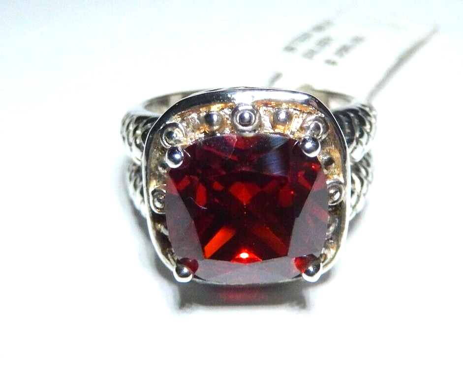 Sterling Silver 11 mm Cushion Cut  5.00 CT Ruby Gemstone Solitaire Ring 7.5
