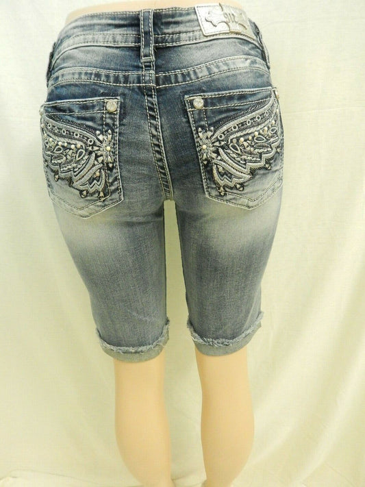 NWT Miss Me  Angel Wings Mid-Rise Medium Wash Bermuda Shorts M3369M Sz 26 x 12"
