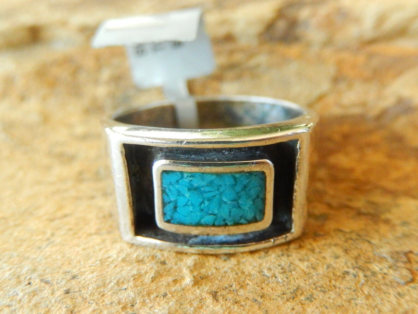 *VINTAGE*   Southwest Sterling Silver Turquoise Ring Size 10.5