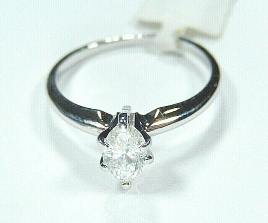 *NWT* 14K White Gold.33 CT Marquise Cut Diamond Solitaire Engagement Ring Size 6