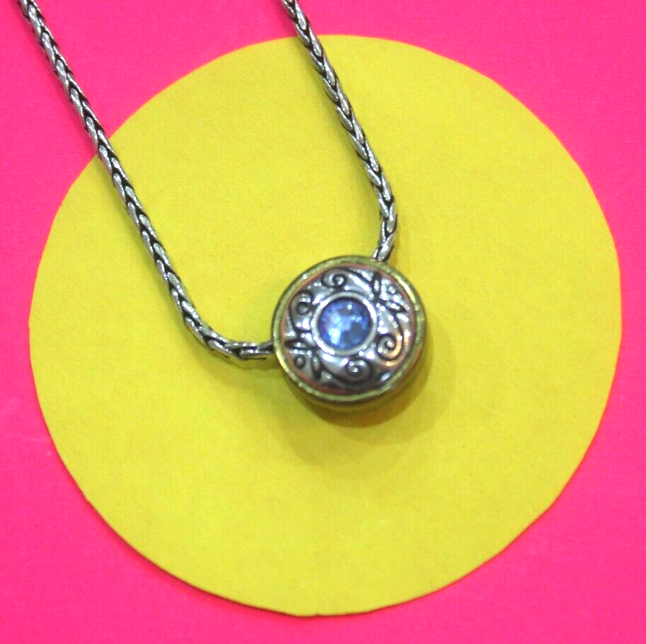 *RETIRED*  Brighton 16"-18" Blue Crystal Round Decorative Bezel Slide Necklace