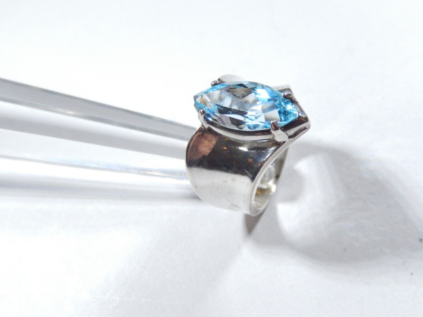 *VINTAGE*  Sterling Silver 3.50 CT Marquise Sky Blue Topaz Wide Band Ring Sz6.75