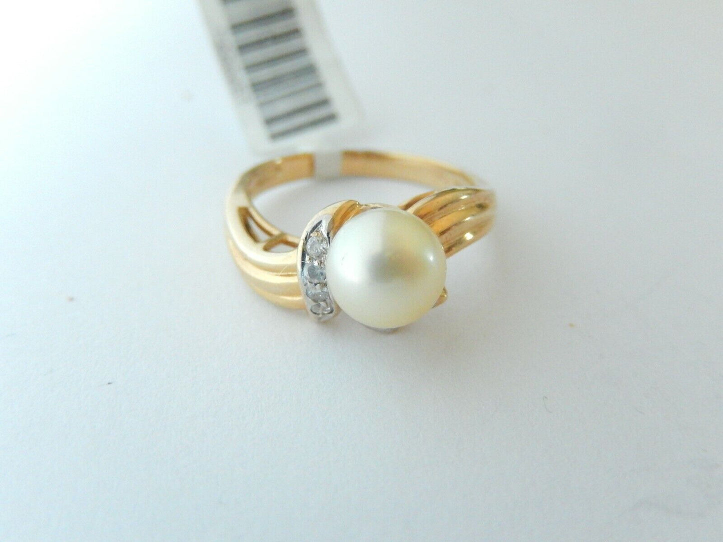 *VINTAGE* MINT 14k Yellow Gold VS1 H Diamond With 7mm Natural Pearl Ring Sz 6.75