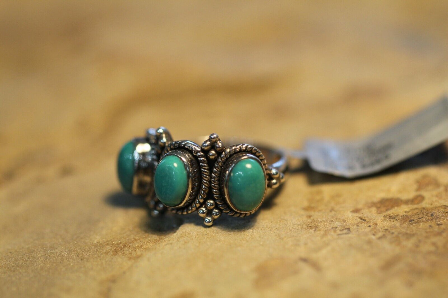 *VINTAGE*  925 STERLING SILVER BEADED SOUTHWEST STYLE  TURQUOISE SIZE 6.5 RING