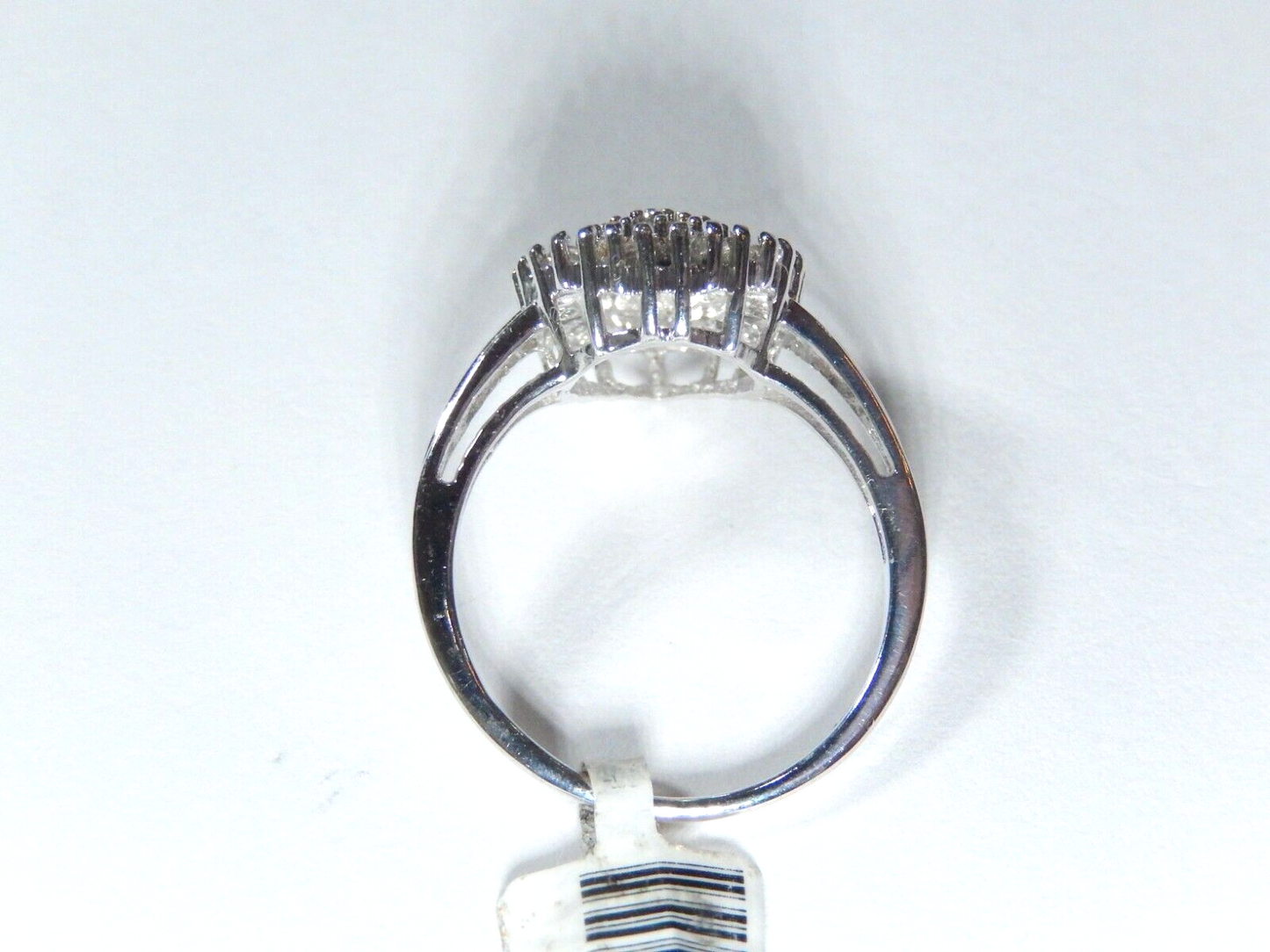 *NWT*  10K White Gold .75 CT Round Baguette Cut Diamond Pear Shape Cocktail Ring