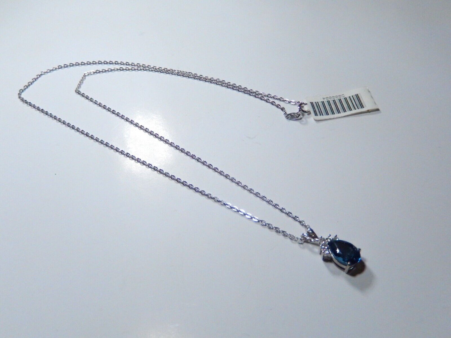 *NWT*  10K White Gold 1.00CT Blue Topaz and 5 Diamond  Pendant   w/ 18" Chain