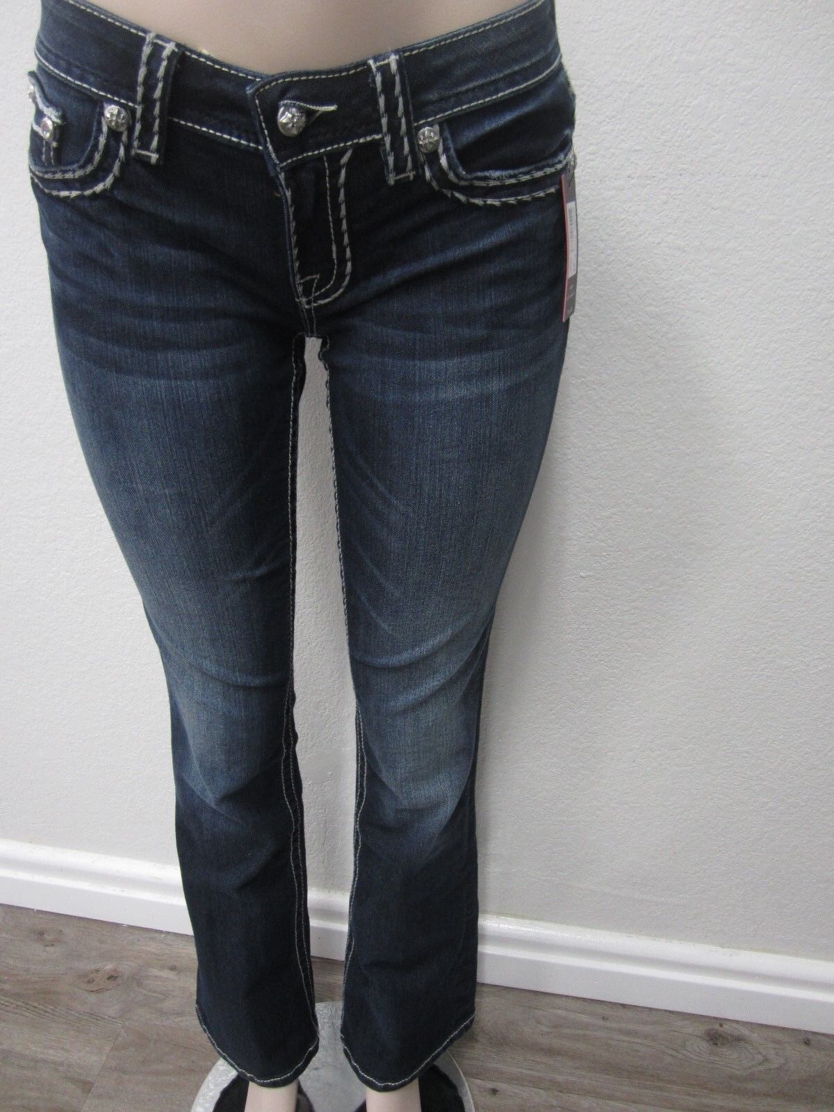 NWT Miss Me Boot Cut Saddle Stitch Dark Jeans  JS5014B58V Size 25 x 32