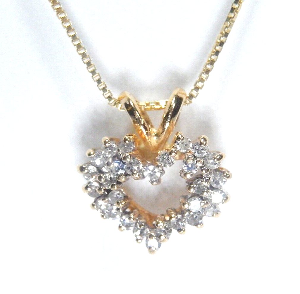 14K Yellow GOLD & Cluster CZ Open HEART PENDANT w/18" chain