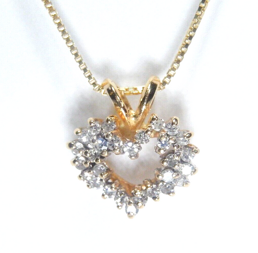 14K Yellow GOLD & Cluster CZ Open HEART PENDANT w/18" chain