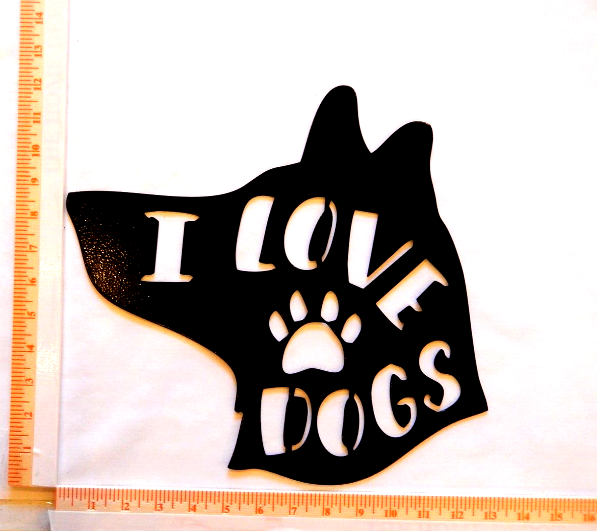 "I LOVE PAW DOGS" 14 gauge thick Black Painted  Metal Wall Art 12" x 12"