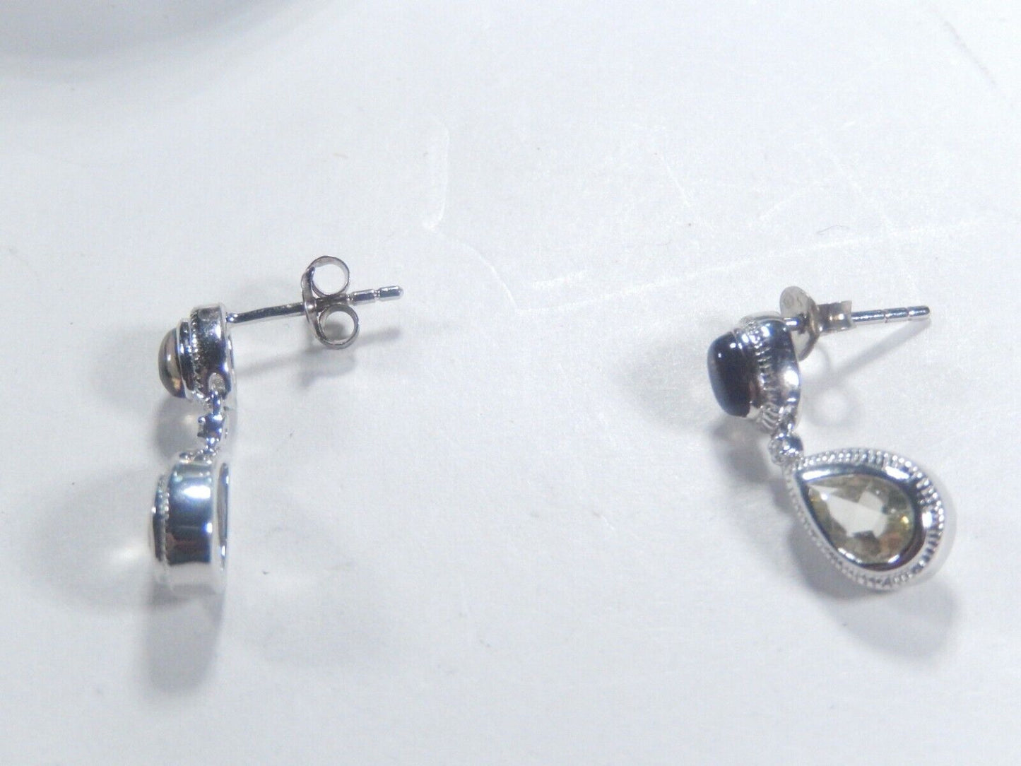 Sterling Silver Light Green Peridot & Smoky Quartz Gemstone Dangle  Earrings