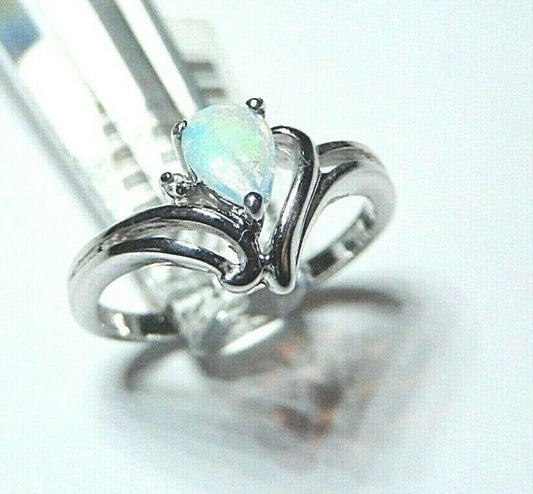 *NWT* 10k White Gold Pear Opal And Diamond Ring Size 5.25