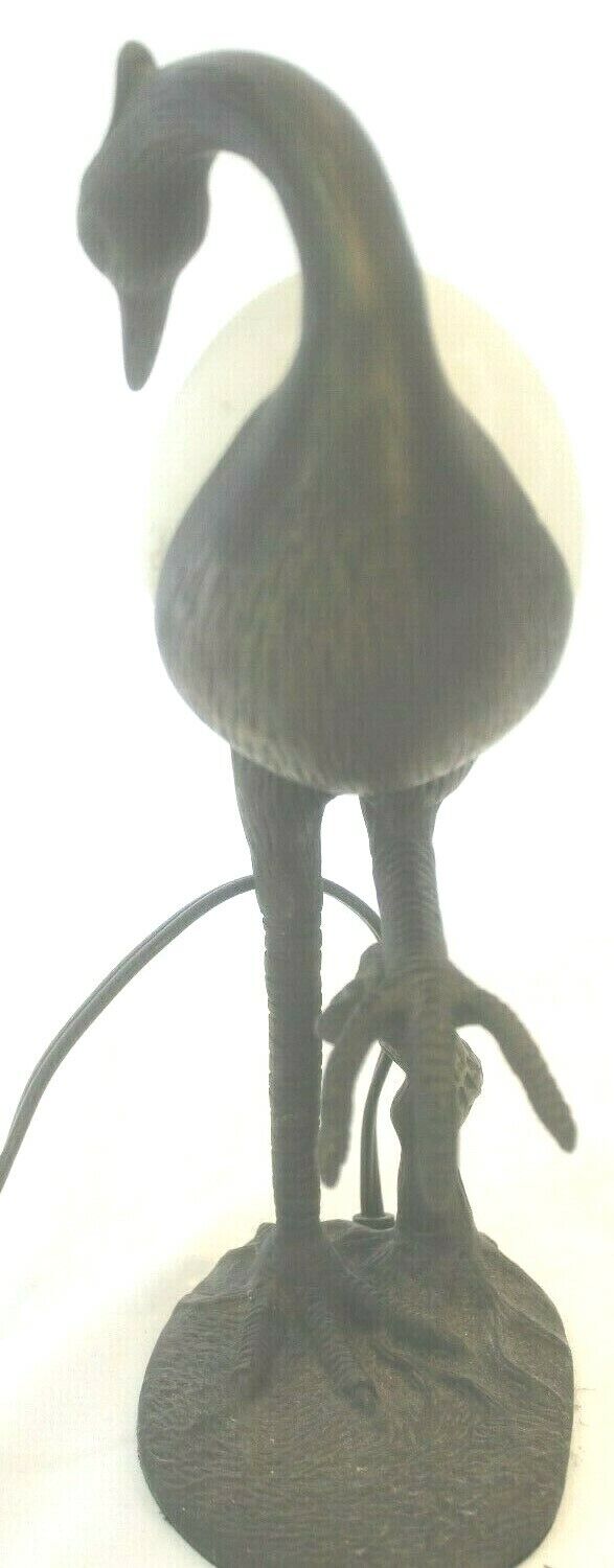 Vintage Swan Lamp Bronze With Frosted Glass 13" Tall