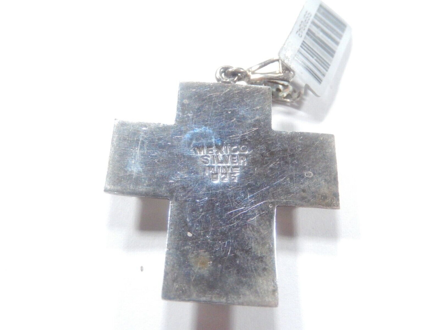 *VINTAGE*  LARGE Taxco Mexico Sterling Silver Multi Gem Cross Pendant Signed