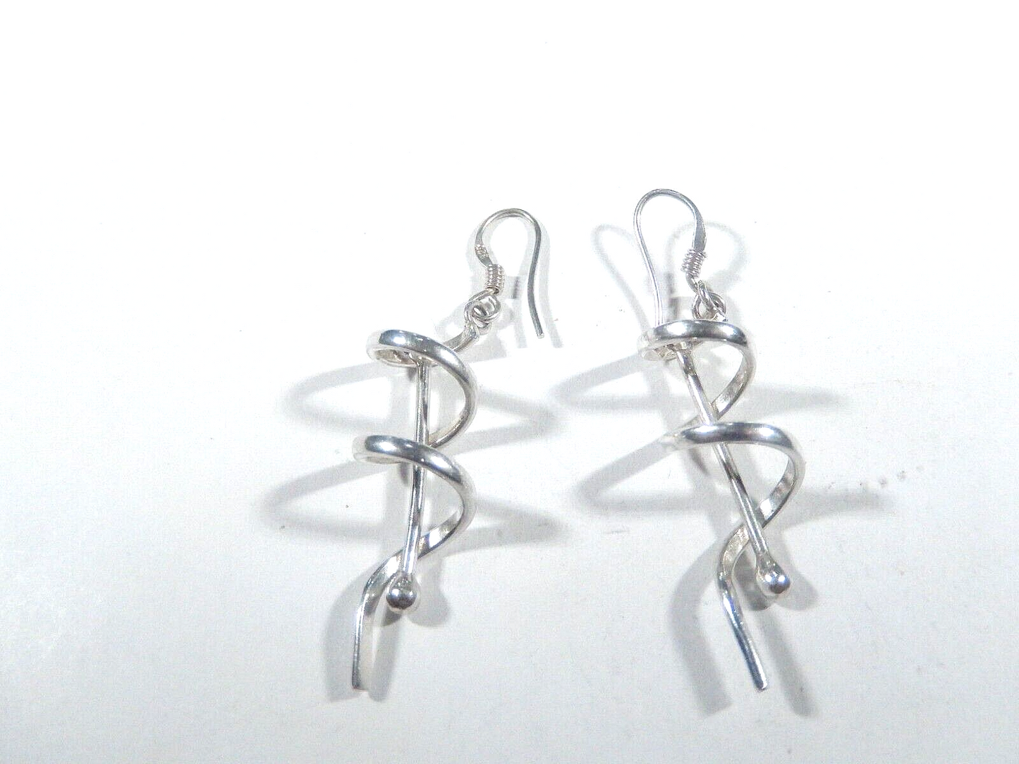 *VINTAGE*  925 Sterling Silver Spiral Dangle Drop French-hook Earrings 2" Tall