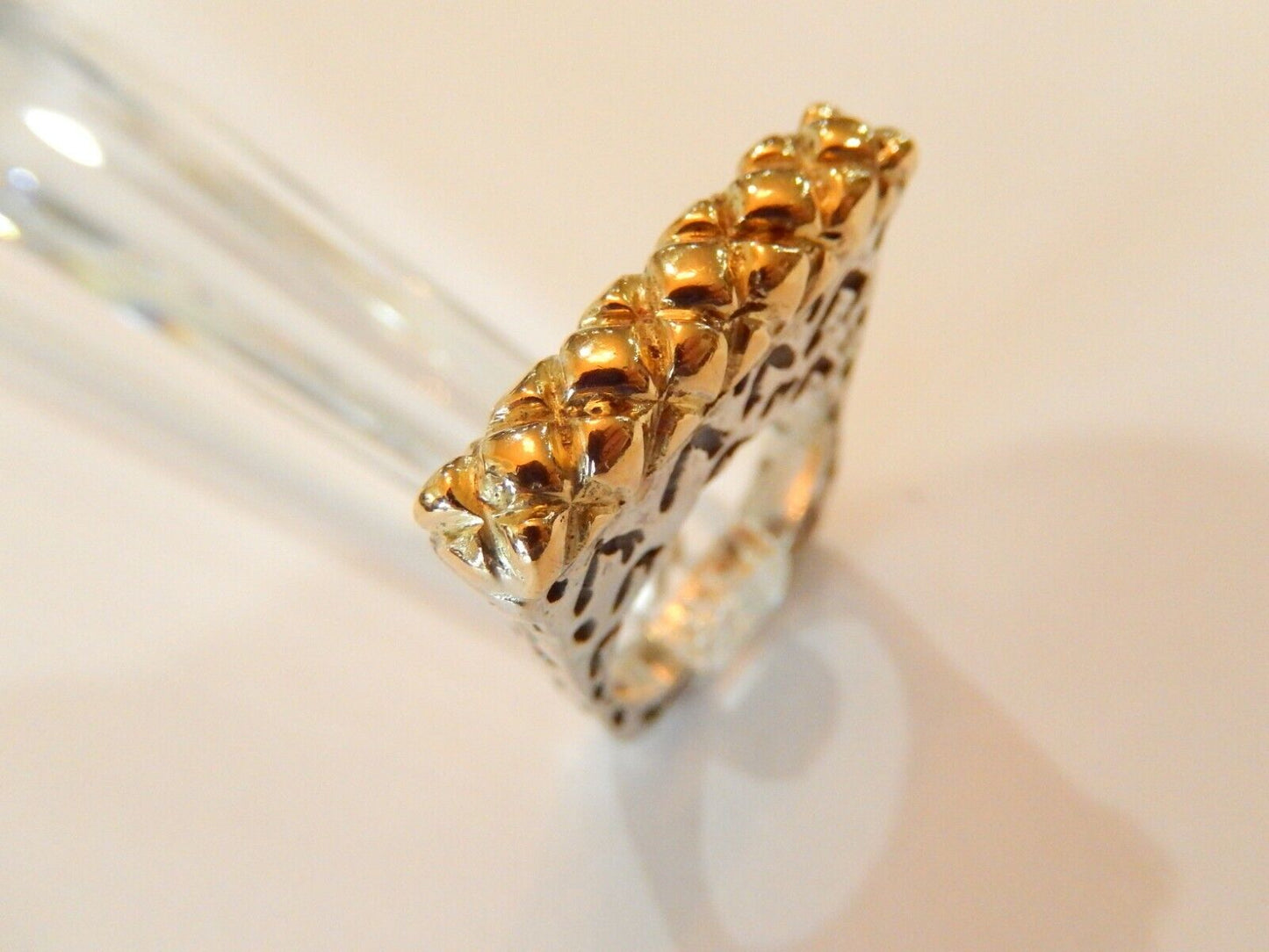 *VINTAGE* Heavy Sterling Silver 925 & 18K Yellow Gold Designer Inspired Ring 7.5