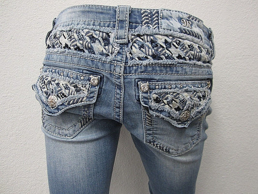 NICE Miss Me Jeans JP7656SB Distressed Medium Blue Great Trim Size W27 x L34