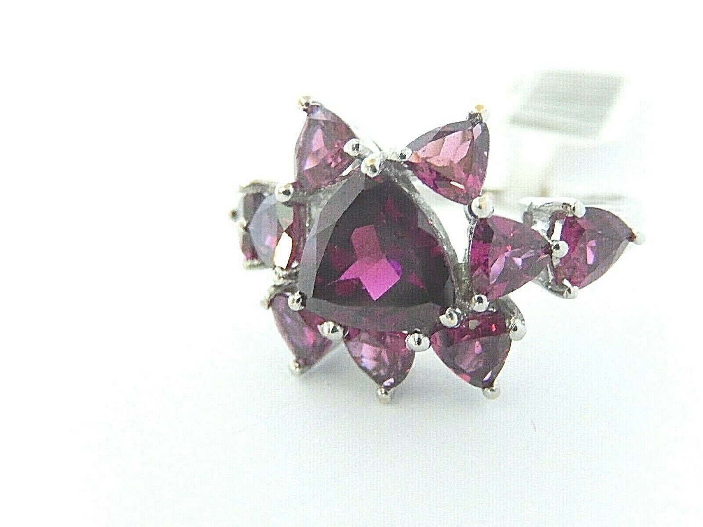 *NEW*  10k Solid White Gold 3Ct Trillion Cut Purple Amethyst Ring Size 8.75