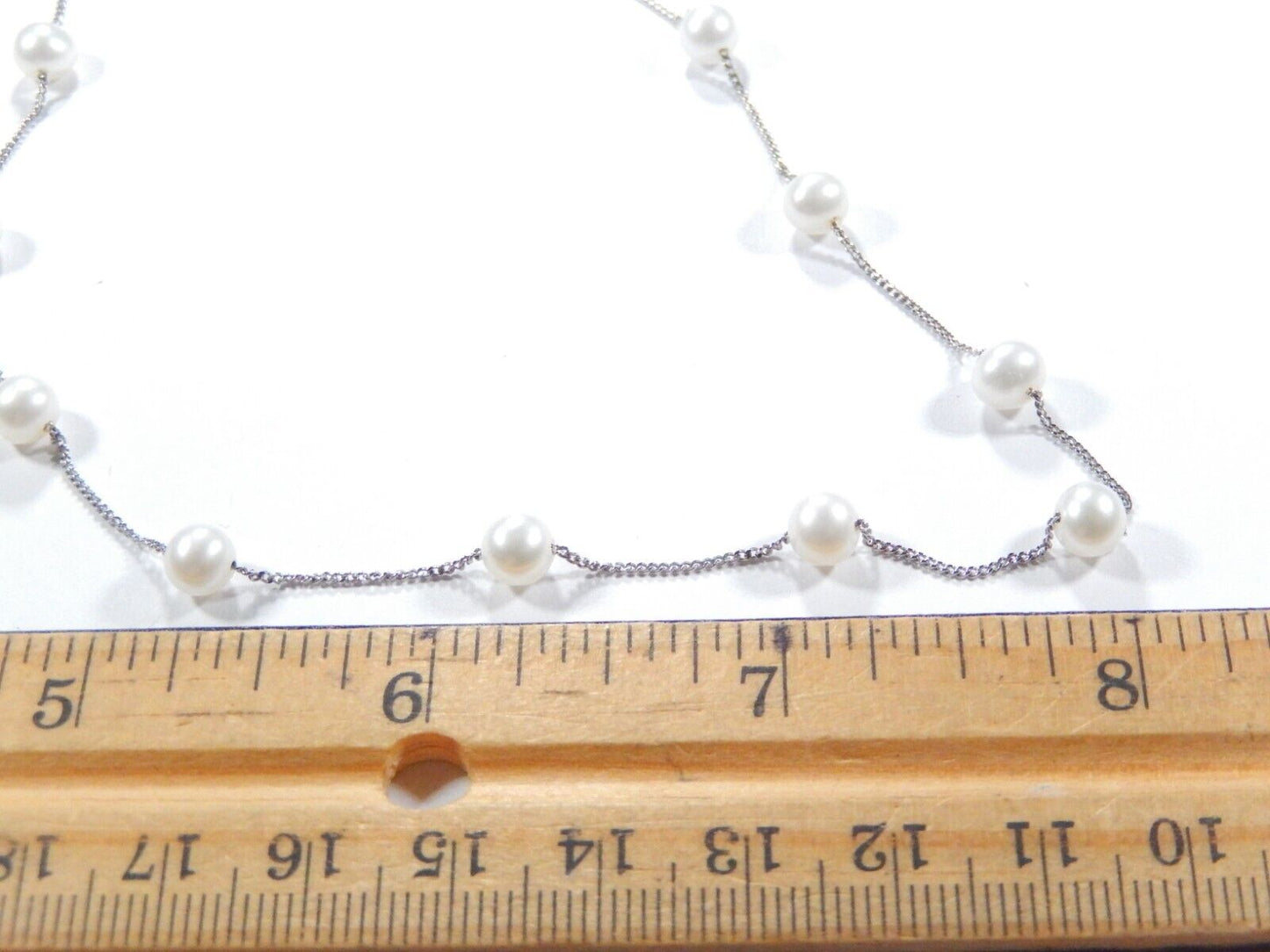 Mikimoto 14k White Gold Chain Stationary Pearl Necklace 16.25" Length