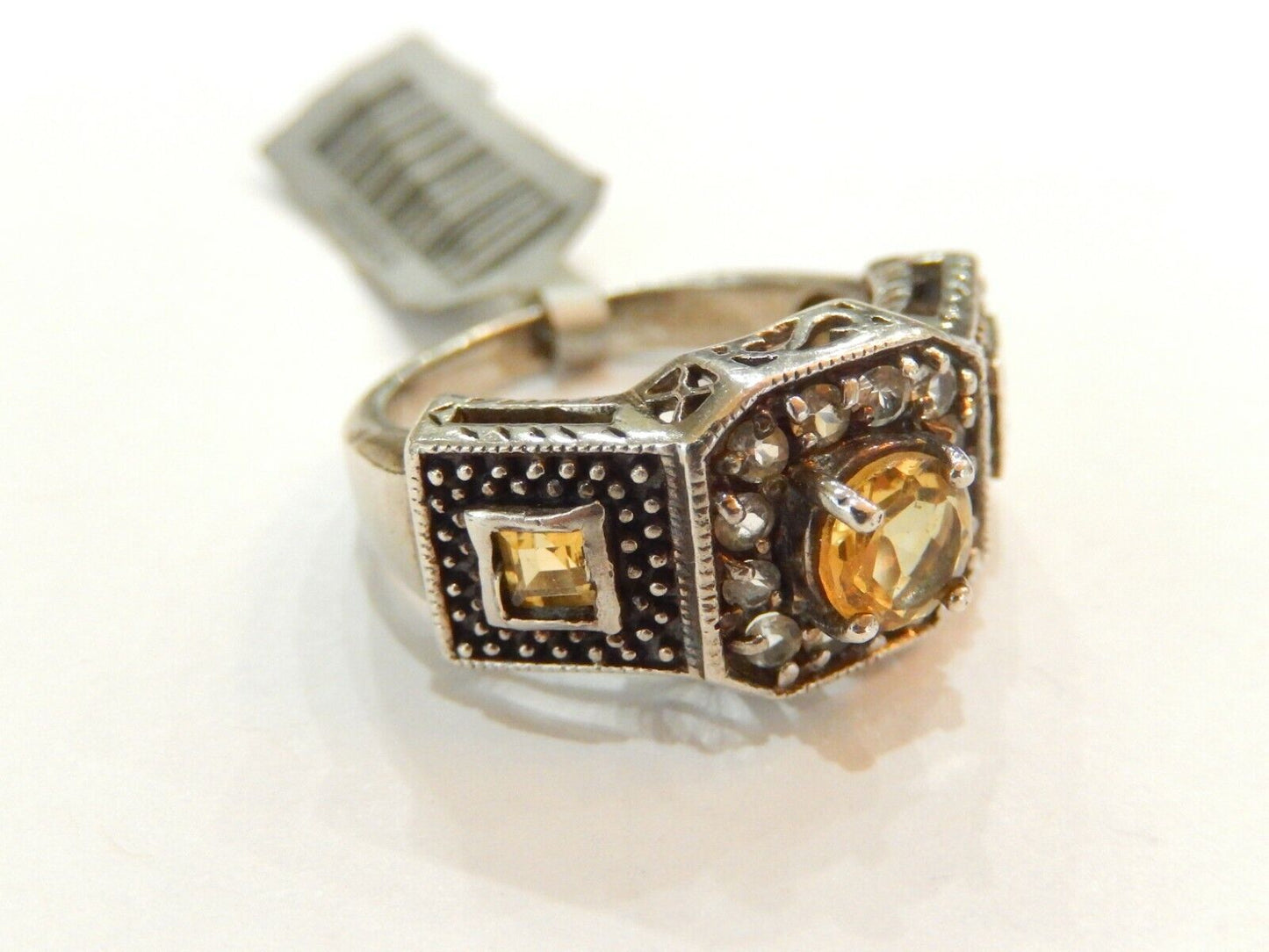 *VINTAGE* Gorgeous Vintage Art Deco  Sterling Silver Citrine & Cz  Ring SZ 9.25