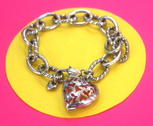 RETIRED BRIGHTONSILVER PLATED & RED HEARTS CANCER HEART BRACELET