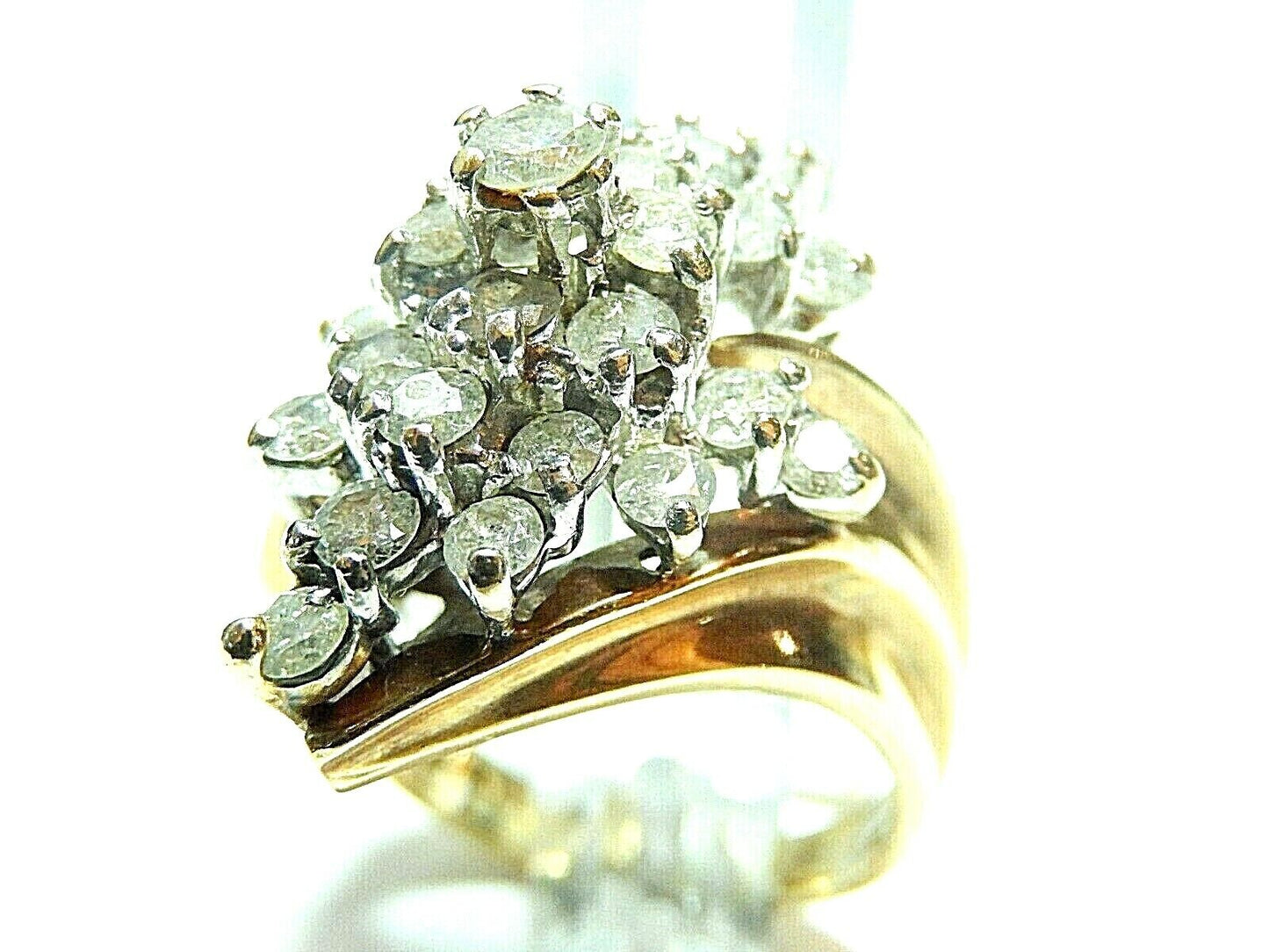 LADIES 10K SOLID YELLOW GOLD 2 CT DIAMOND COCKTAIL CLUSTER RING  SIZE 7.5