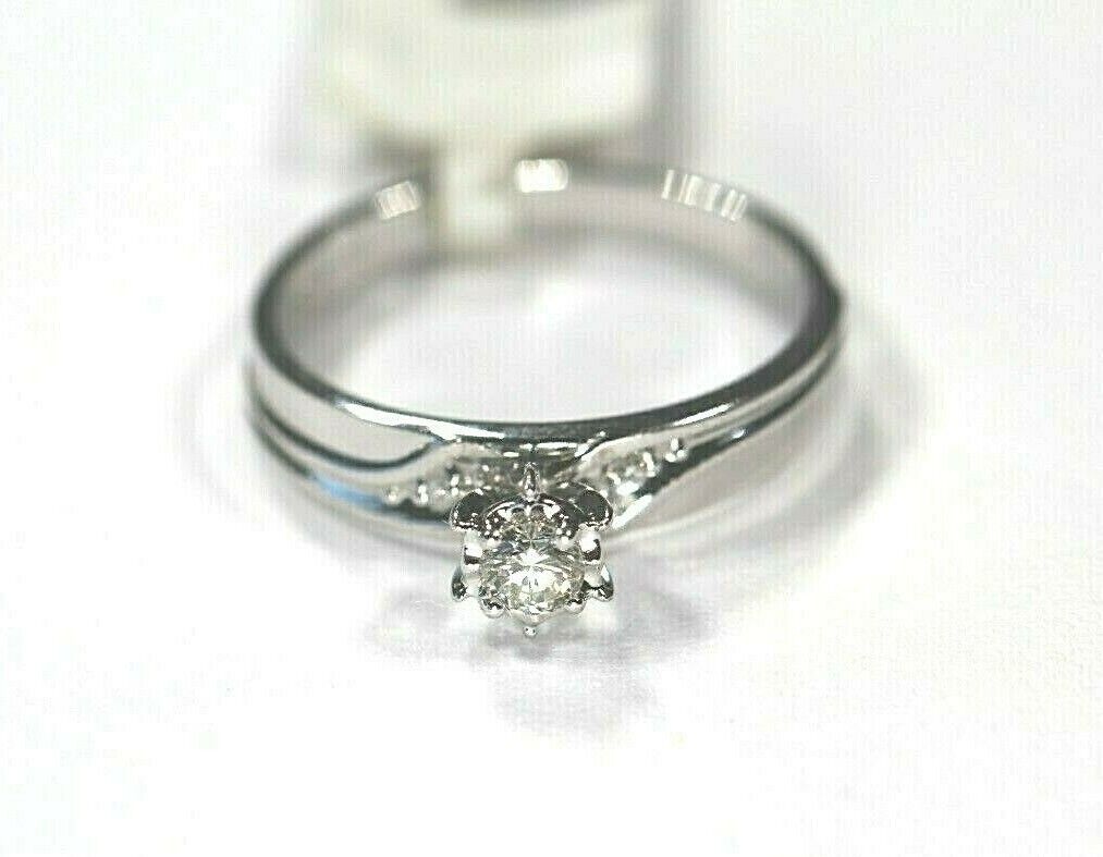 *NWT* 14K White Gold Solitaire Engagement Ring 1/6 Ct  VS Natural Diamond Sz 7