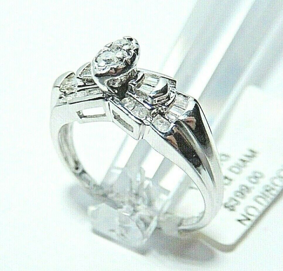 10K WHITE GOLD .25 CARAT WOMENS REAL DIAMOND BRIDAL WEDDING RING ENGAGEMENT RING