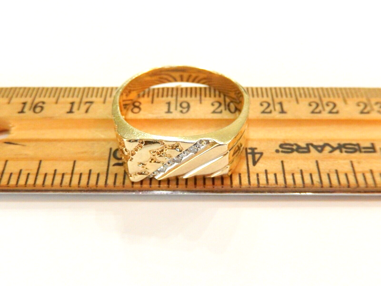 LARGE SIZE 13.5 - Men's 10K Yellow Gold Diamond Rectangle Nugget Band Ring