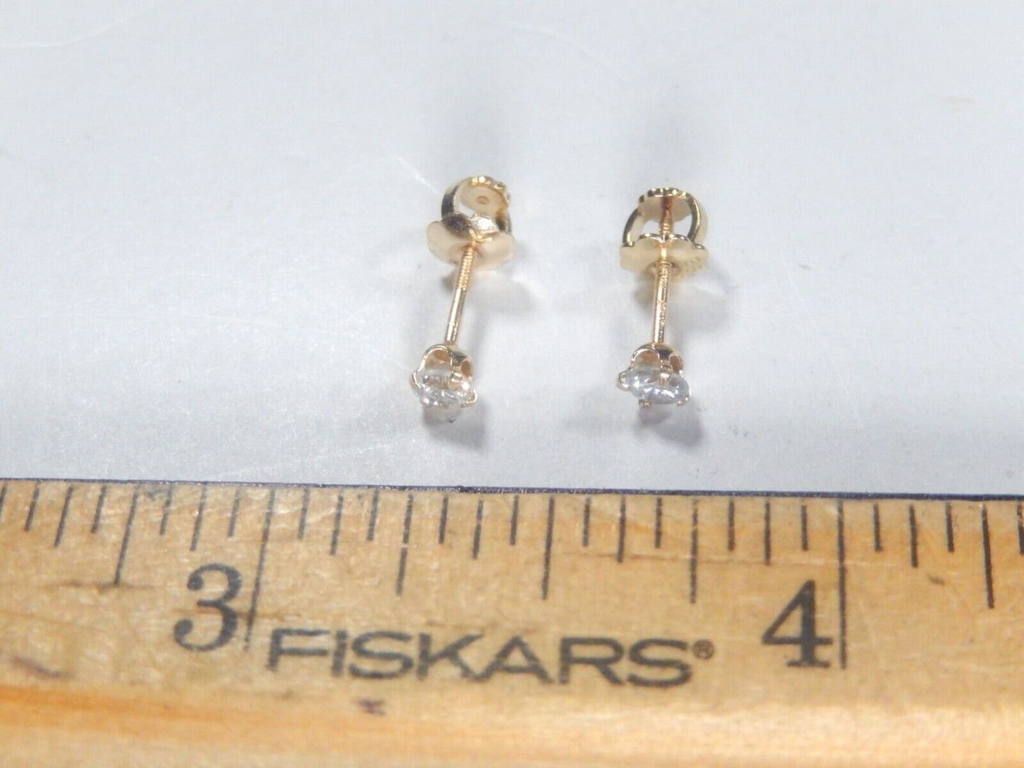 14K Solid Gold Round Baby CZ Screw Back Earrings Children Studs 3.5MM