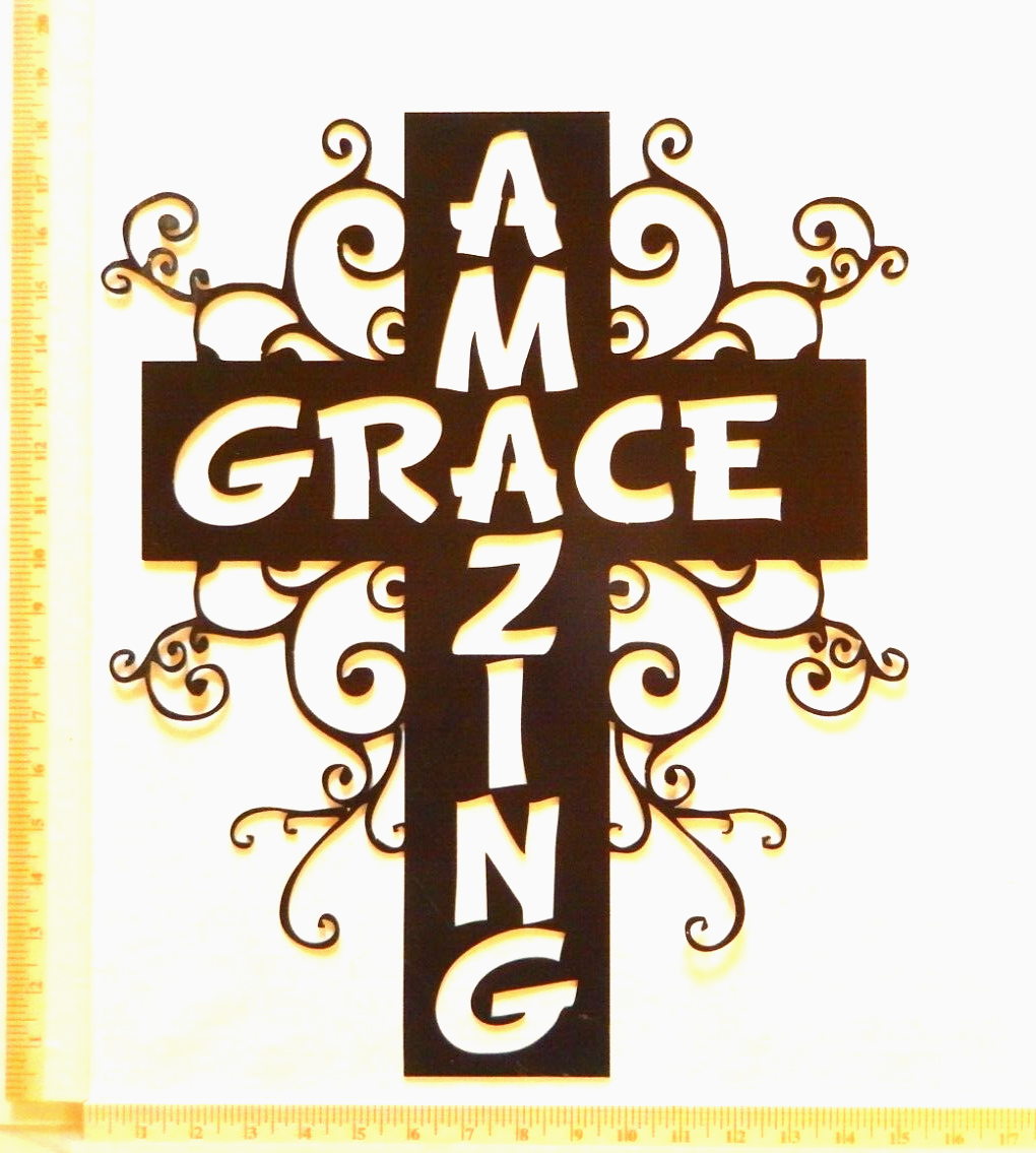 *NEW* 14ga. Amazing Grace Cross -18" x 13.5" Metal Wall Art Copper Powder Coated