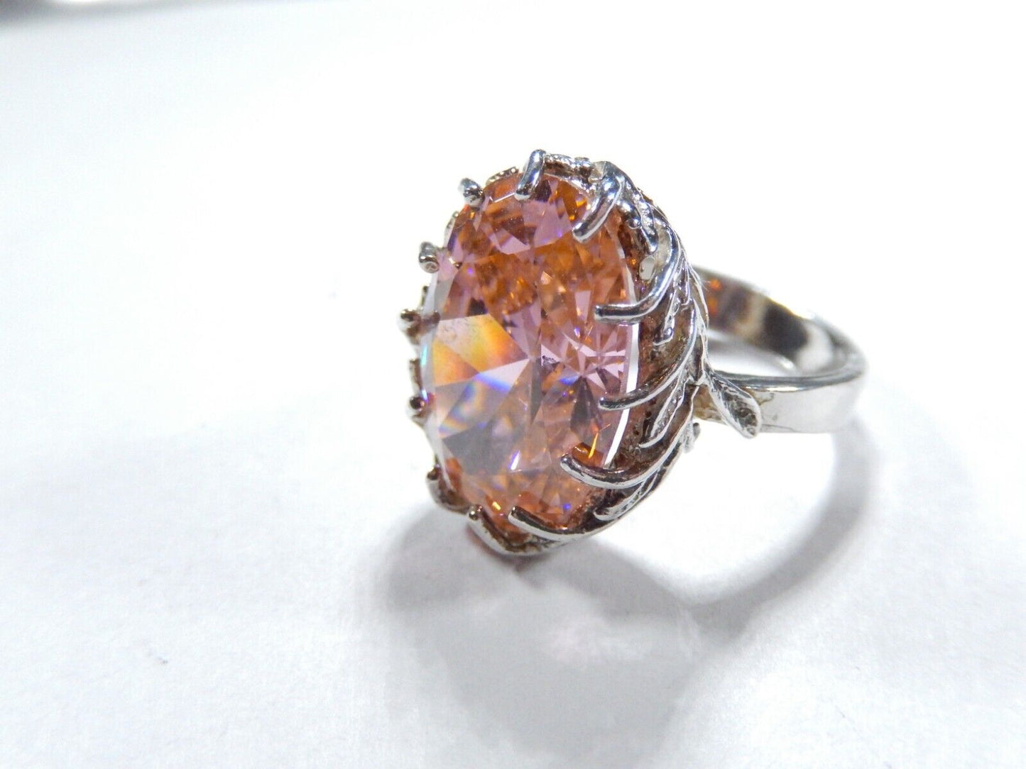 HUGE-  .925 Sterling Silver 13.0 CT Statement Ring Pink CZ Cocktail Ring sz 7.5